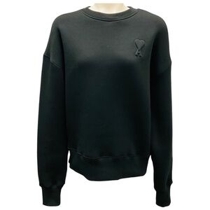 AMI PARIS BY ALEXANDRE MATTIUSSI BLACK EMBOSSED HEART CREW SWEATSHIRT
